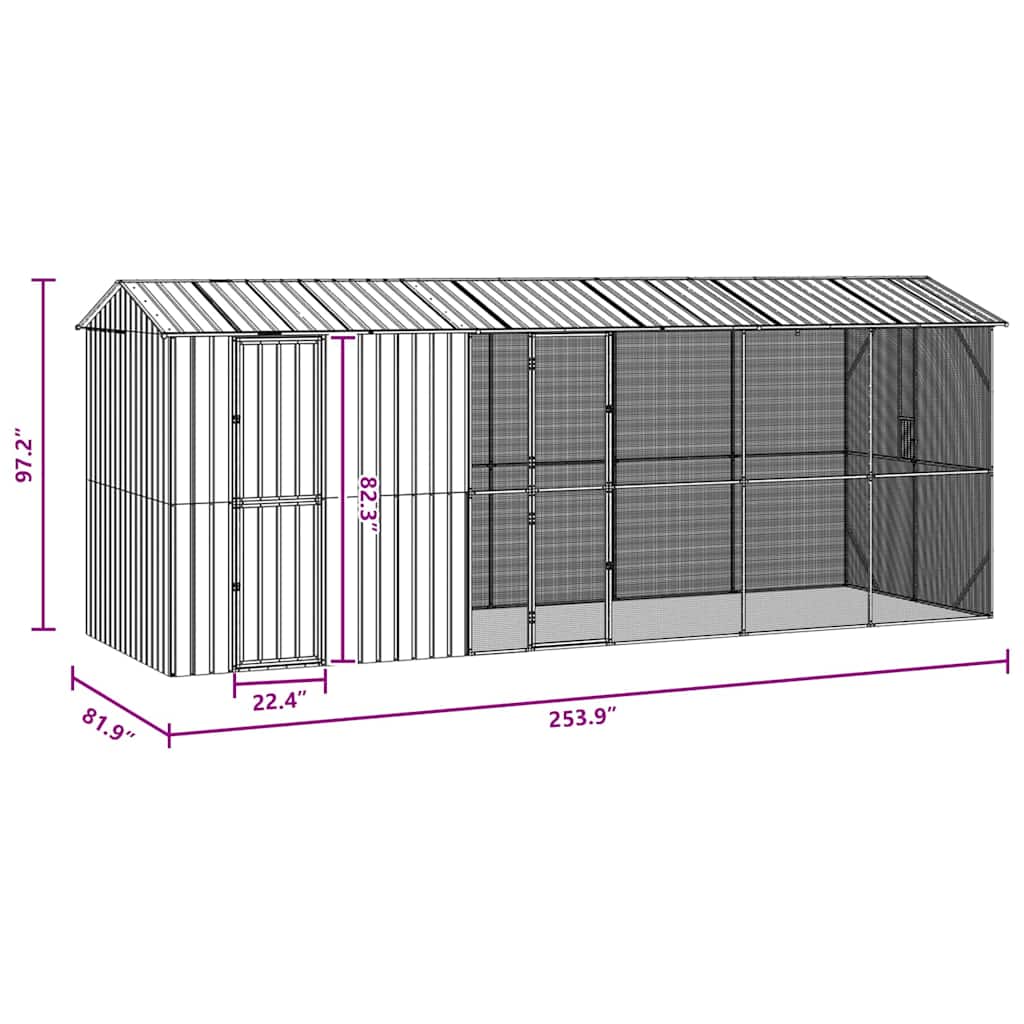 Vogelvolière met Uitbreiding Antraciet 210 x 640 x 247 cm