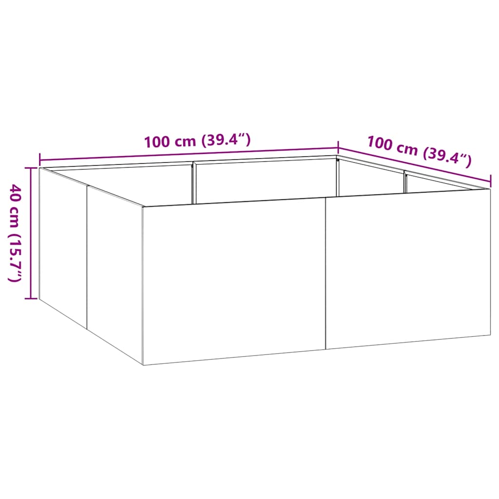 Plantenbak roestig 100x100x40 cm weervast staal