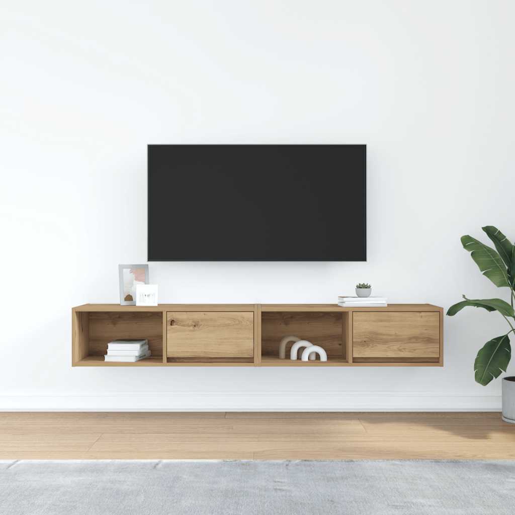 Tv-meubelen 2 st 80x31x25,5 cm bewerkt hout artisanaal eiken