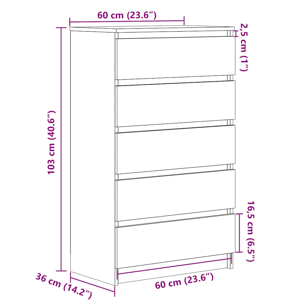 Ladekast 60x36x103 cm bewerkt hout zwart eikenkleur