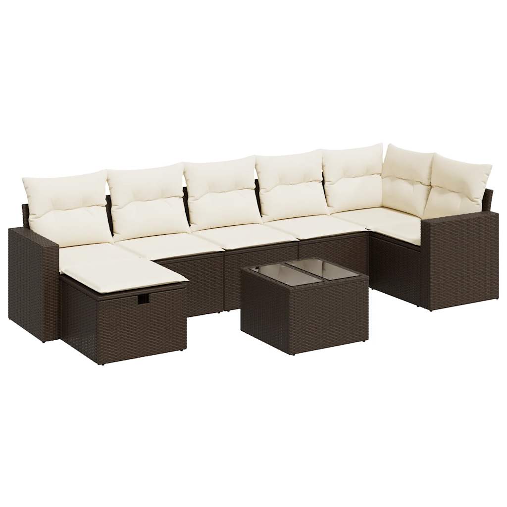 8-delige Loungeset met kussens poly rattan bruin