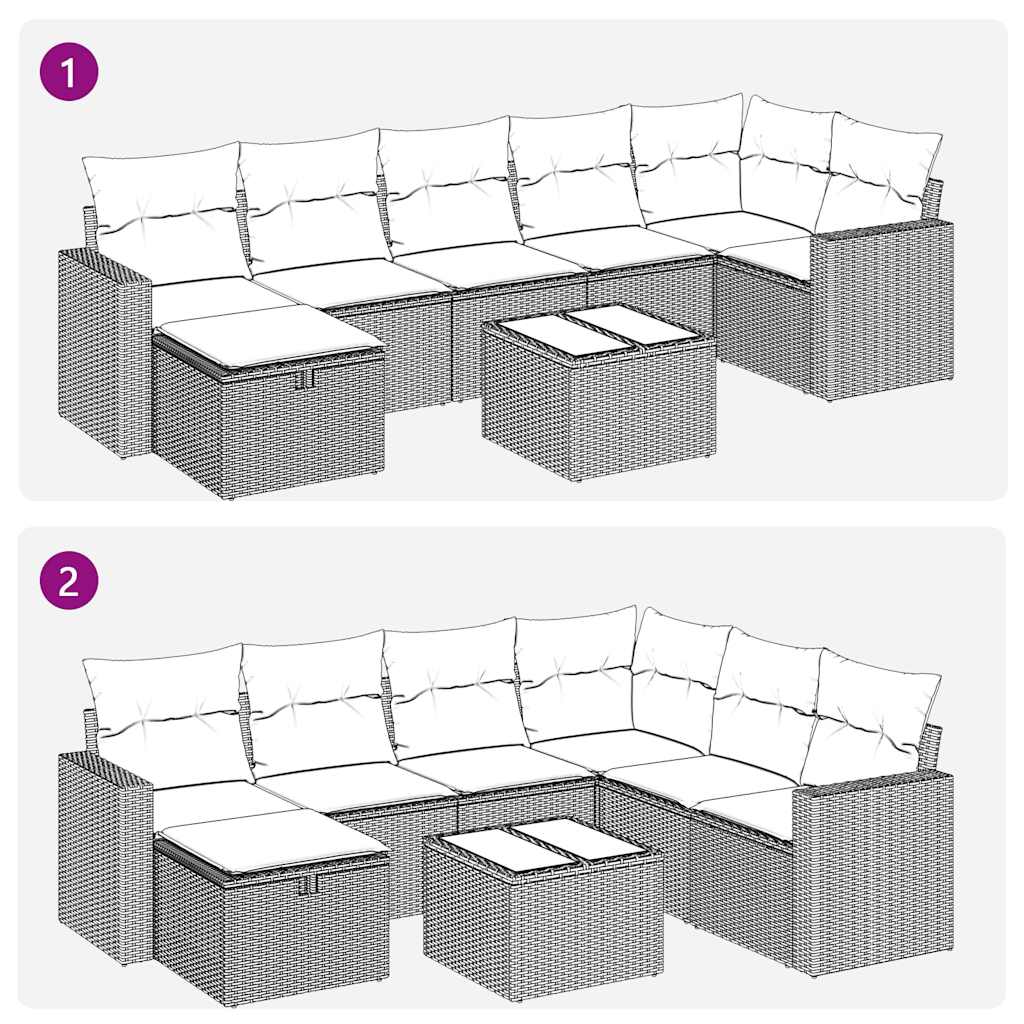 8-delige Loungeset met kussens poly rattan bruin