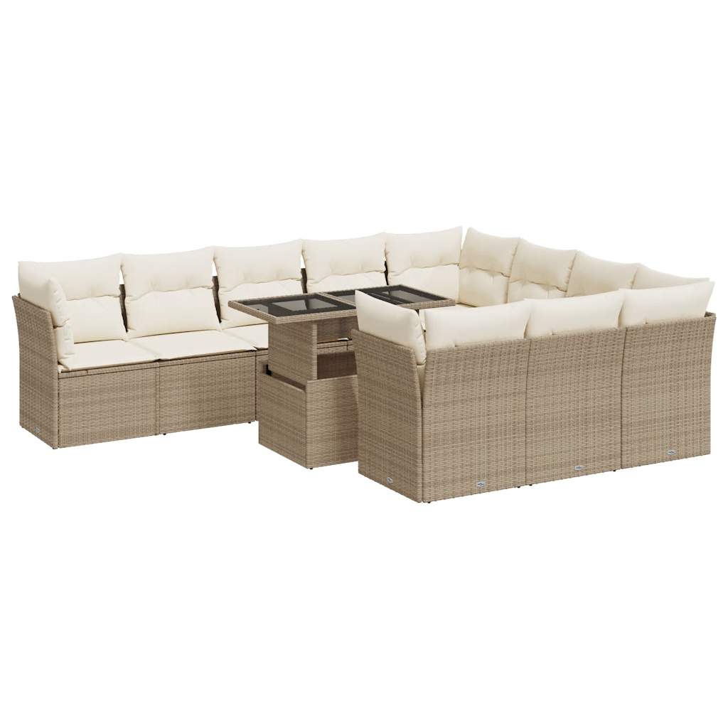 11-delige Tuinset met kussens poly rattan beige