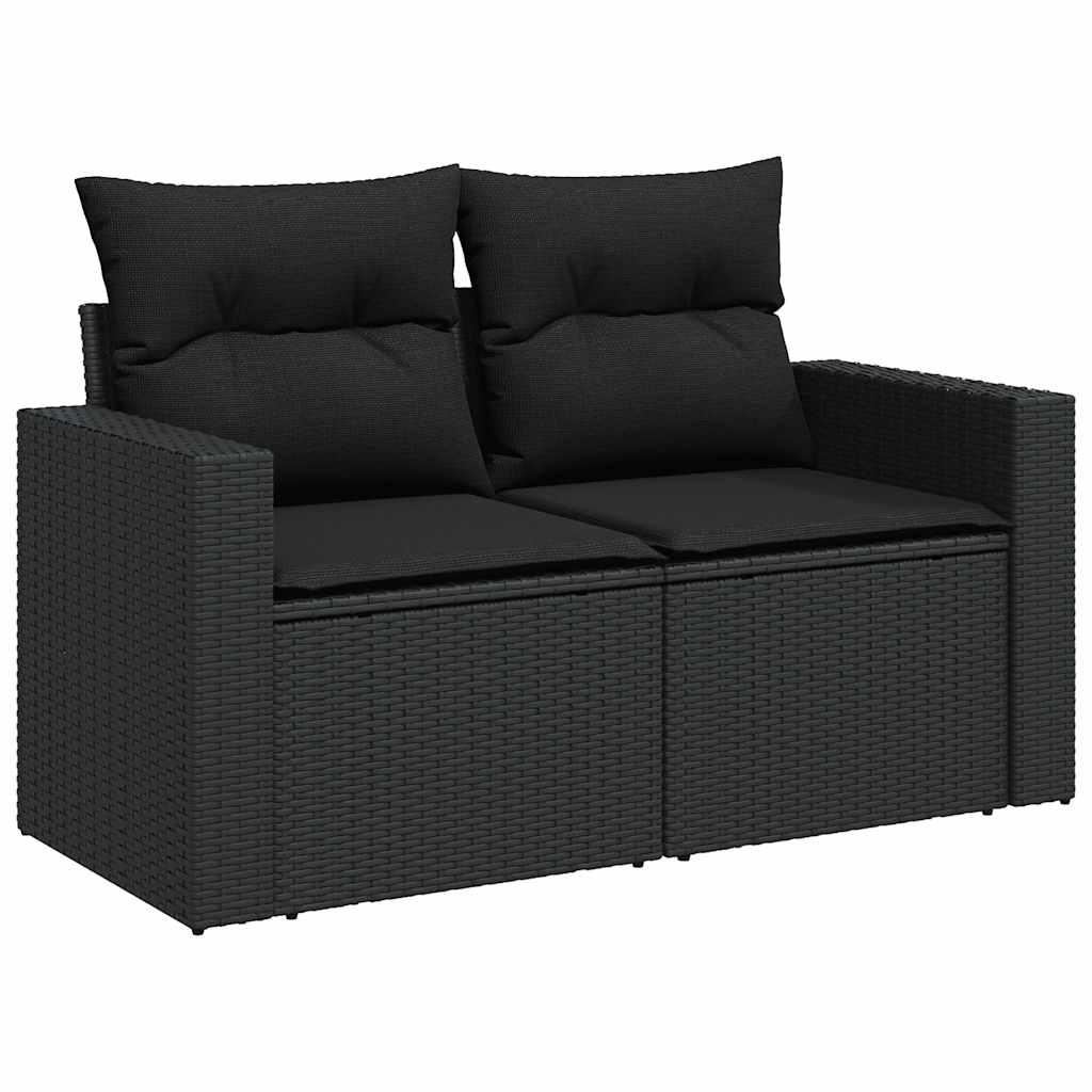 6-delige Loungeset met kussens poly rattan zwart