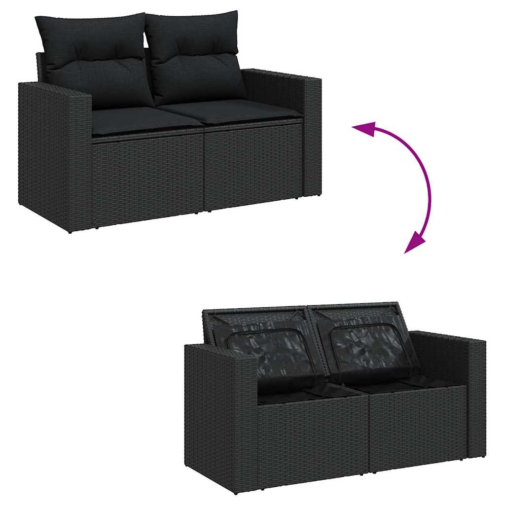 6-delige Loungeset met kussens poly rattan zwart