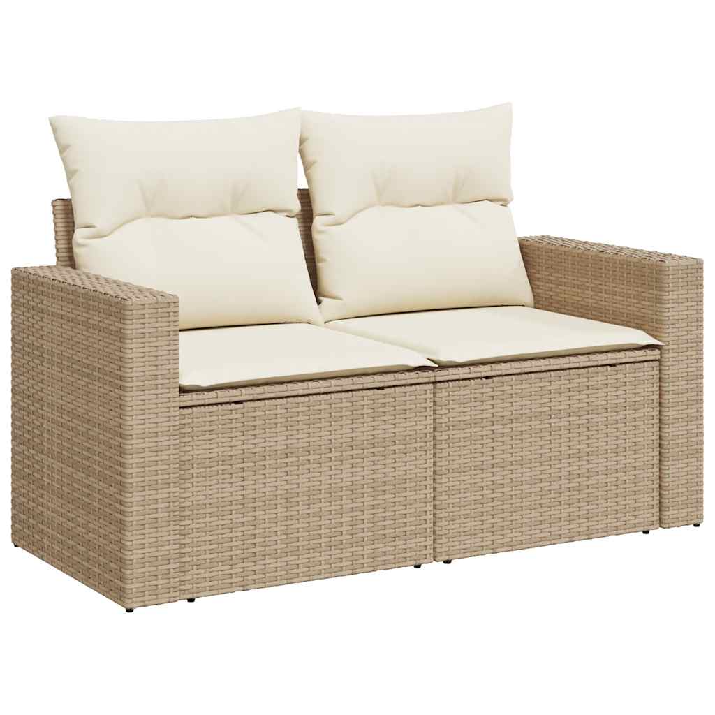 10-delige Loungeset met kussens poly rattan beige