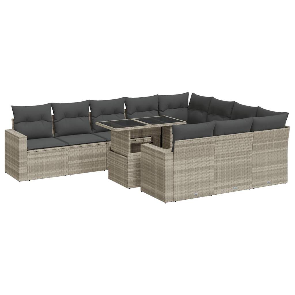 11-delige Loungeset met kussens poly rattan lichtgrijs