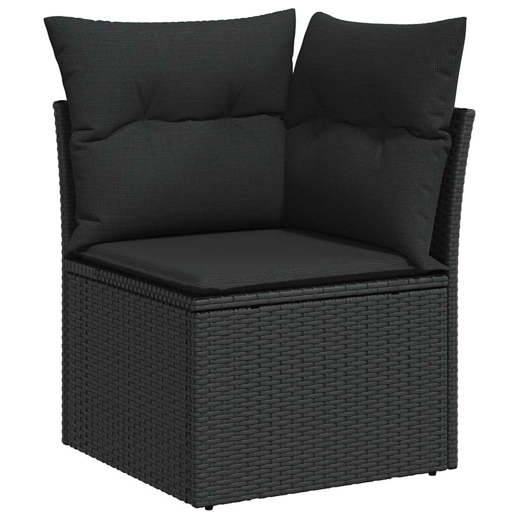 9-delige Loungeset met kussens poly rattan zwart