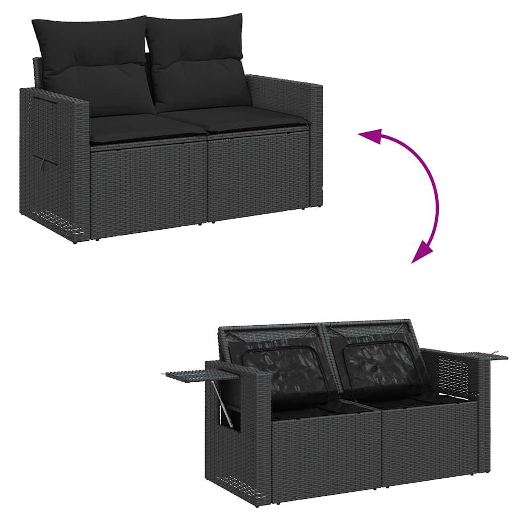 9-delige Loungeset met kussens poly rattan zwart