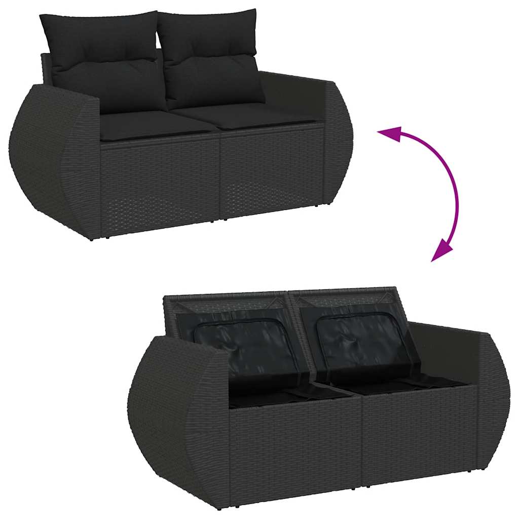 11-delige Loungeset met kussens poly rattan zwart