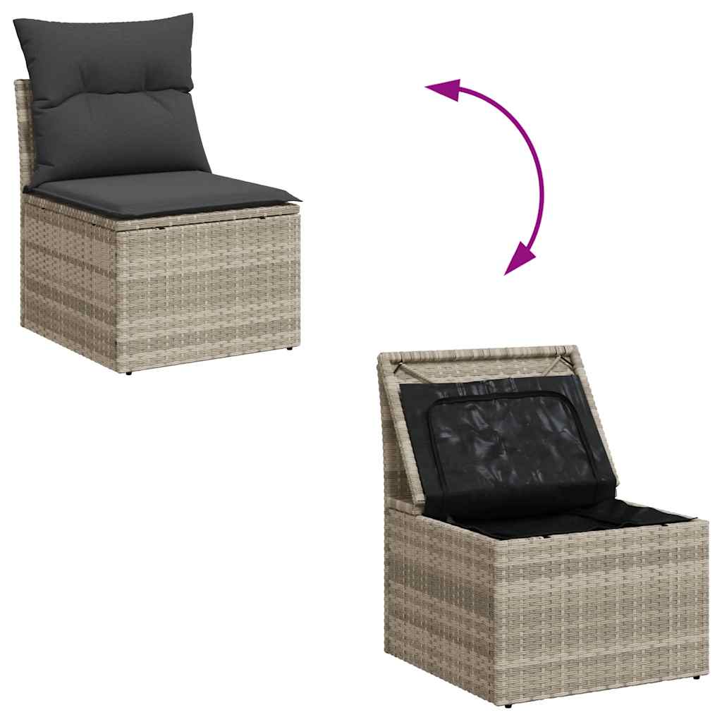 11-delige Loungeset met kussens poly rattan lichtgrijs