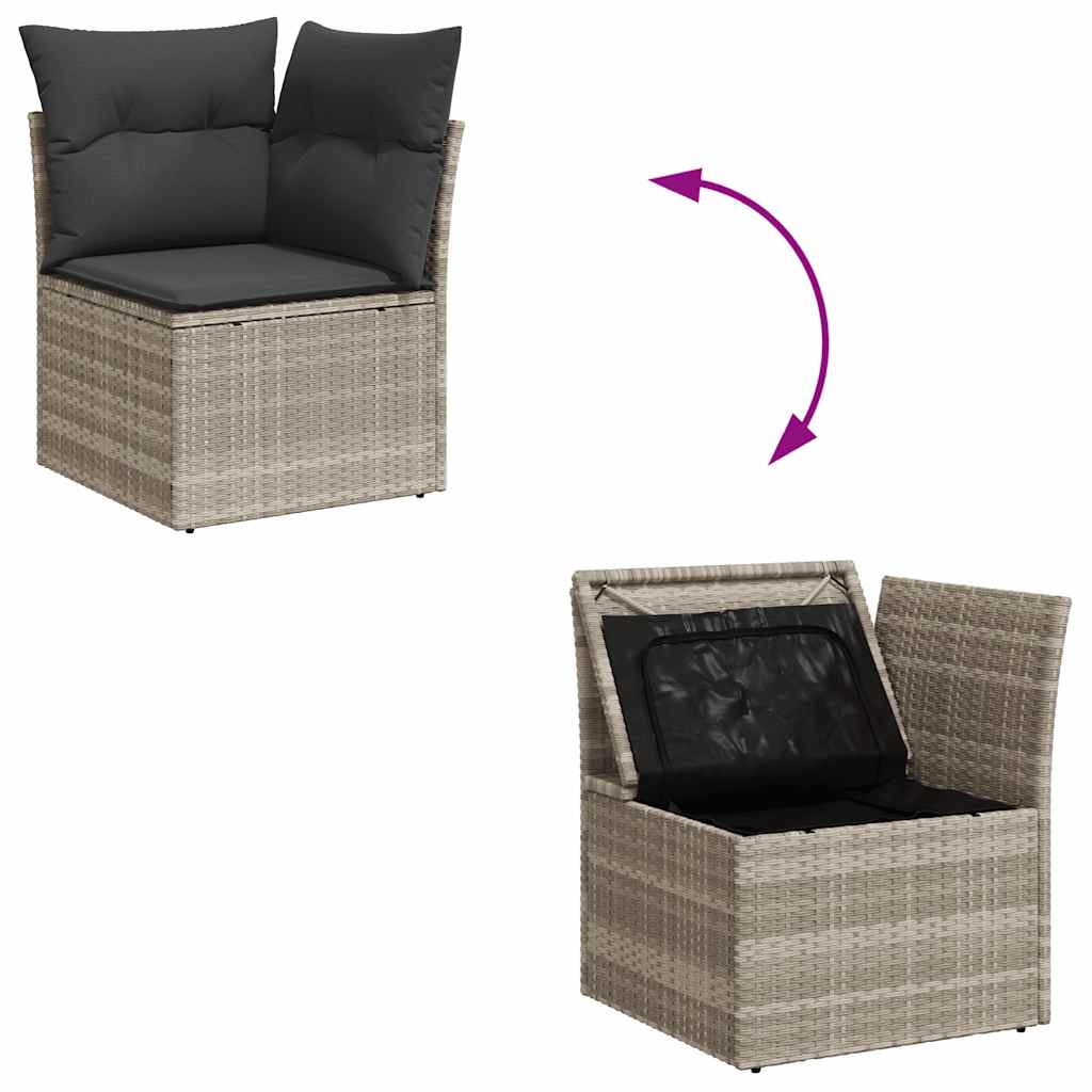 11-delige Loungeset met kussens poly rattan lichtgrijs