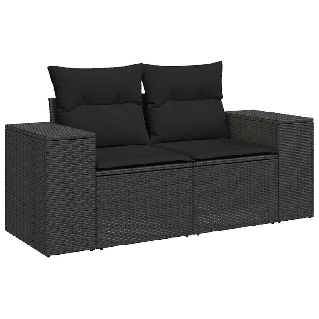 10-delige Loungeset met kussens poly rattan acacia zwart