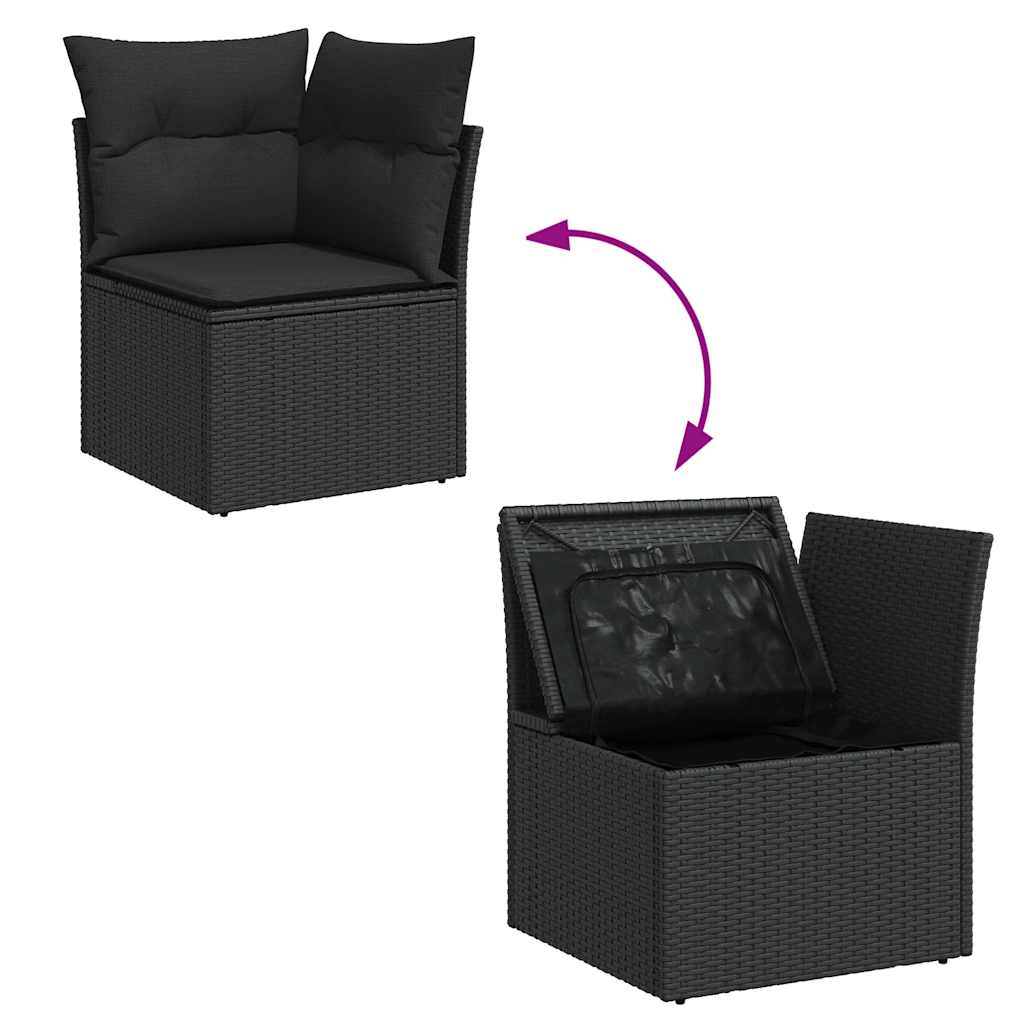 10-delige Loungeset met kussens poly rattan acacia zwart