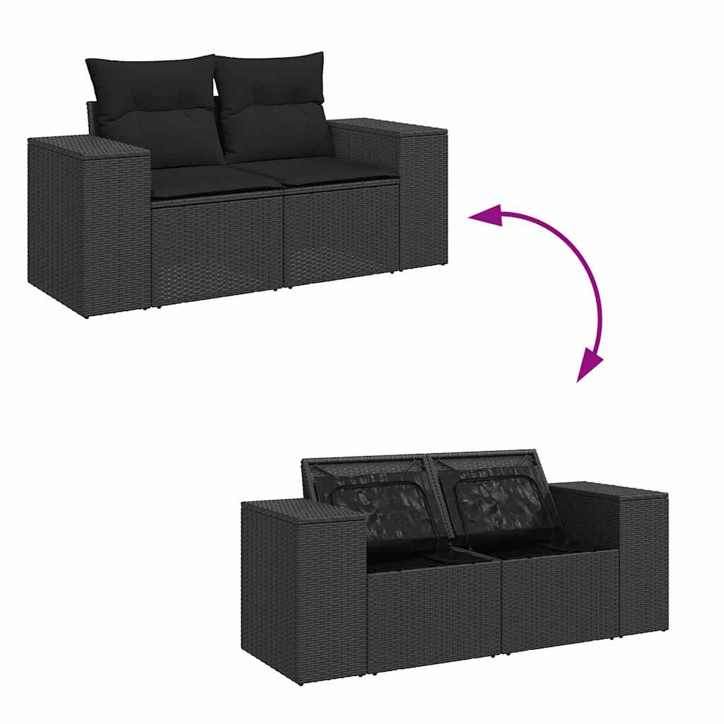 10-delige Loungeset met kussens poly rattan acacia zwart