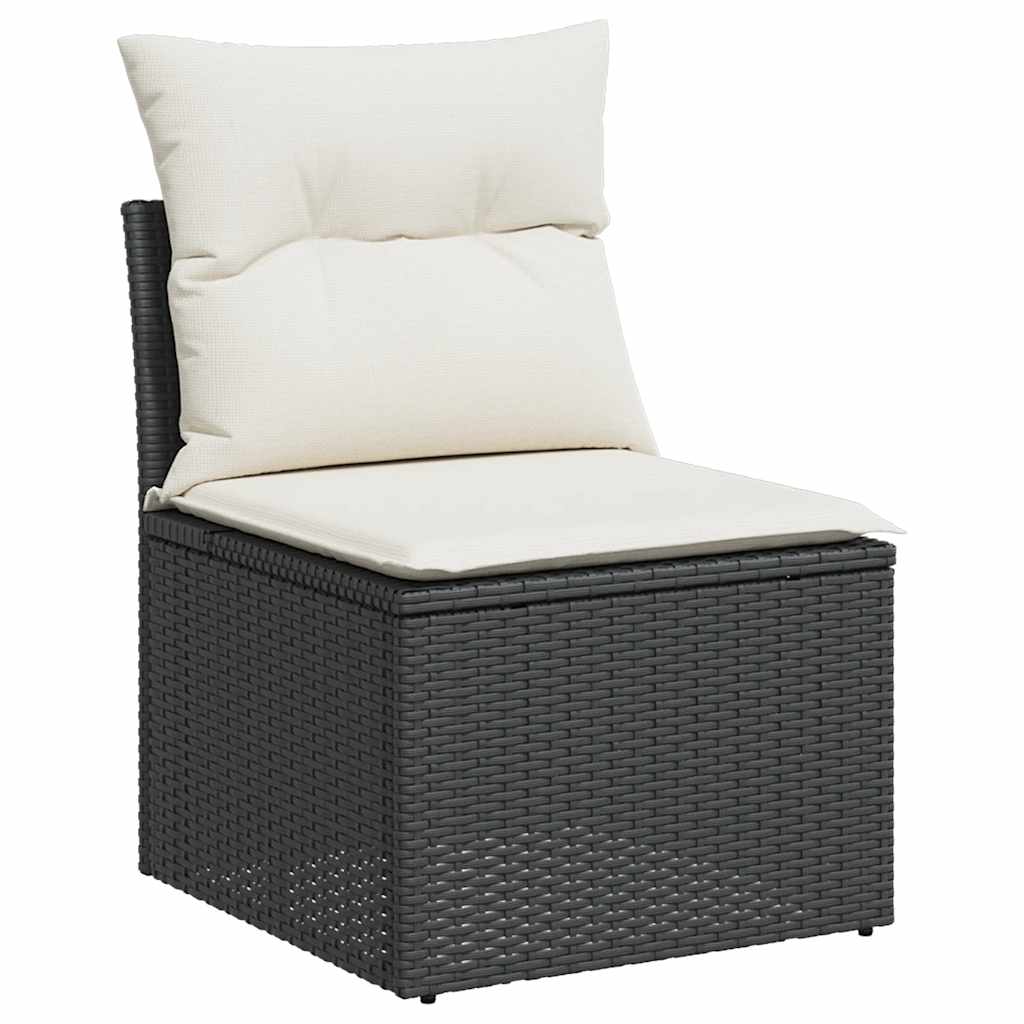 10-delige Loungeset met kussens poly rattan acacia zwart