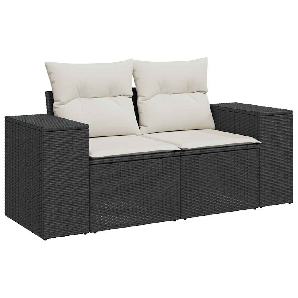 10-delige Loungeset met kussens poly rattan acacia zwart