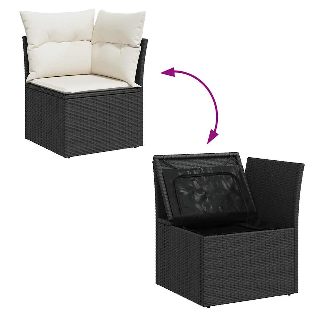 10-delige Loungeset met kussens poly rattan acacia zwart