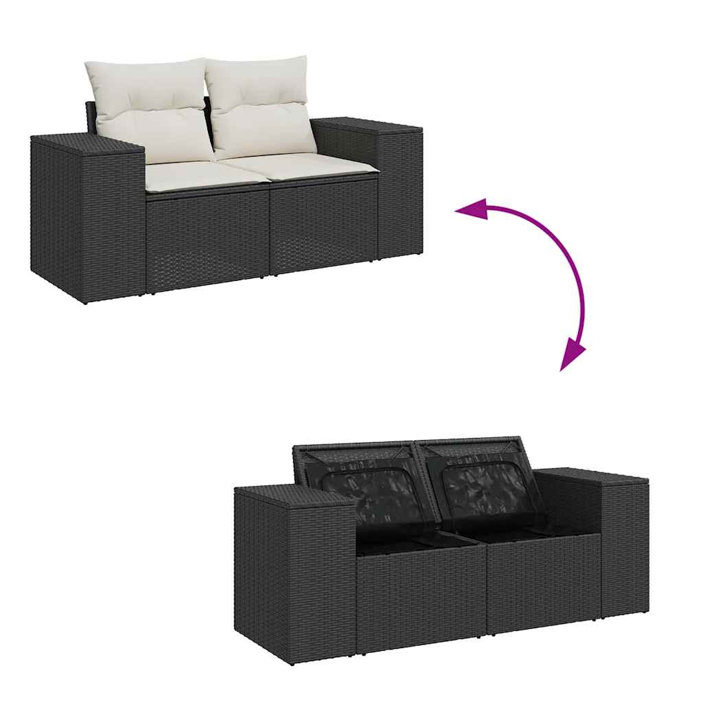 10-delige Loungeset met kussens poly rattan acacia zwart