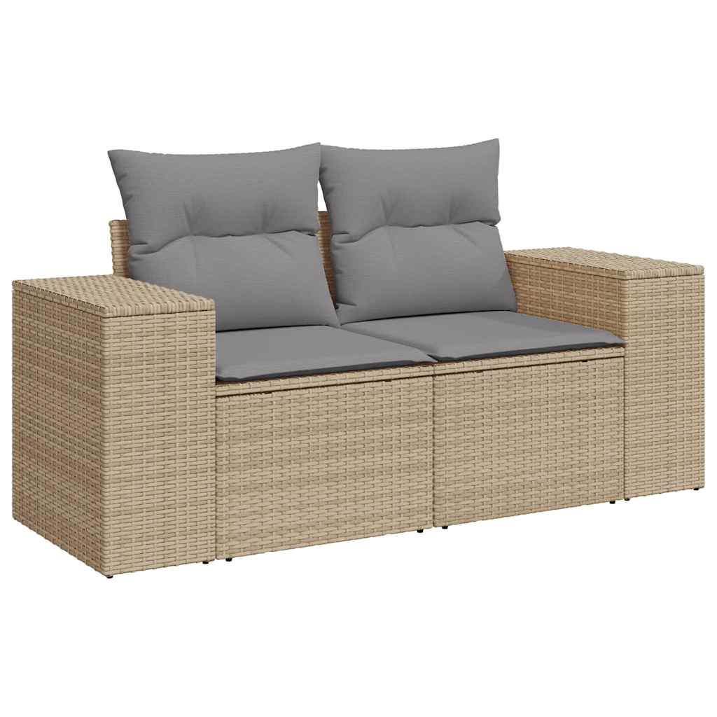 10-delige Loungeset met kussens poly rattan acacia beige