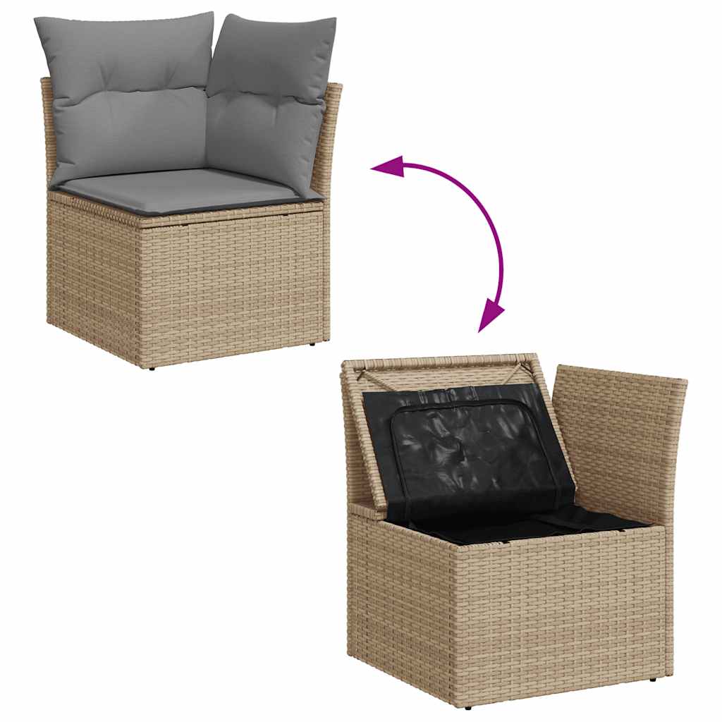 10-delige Loungeset met kussens poly rattan acacia beige