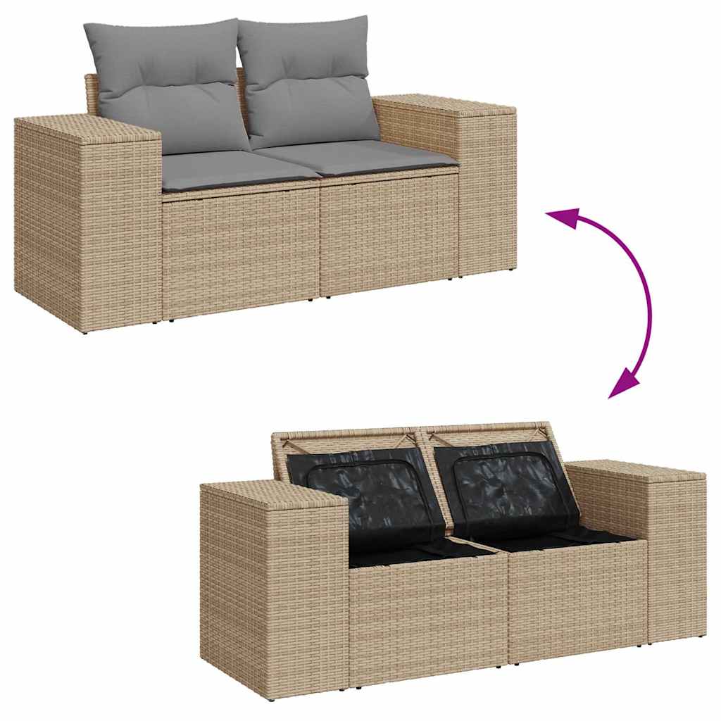 10-delige Loungeset met kussens poly rattan acacia beige