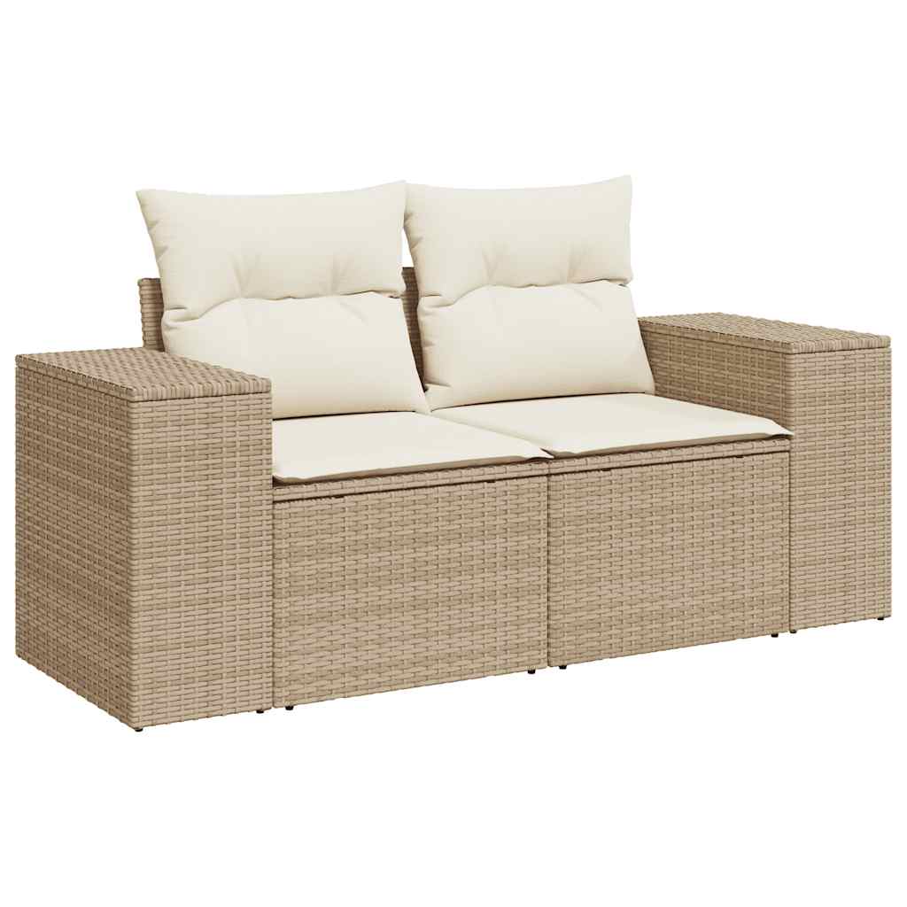 10-delige Loungeset met kussens poly rattan acacia beige