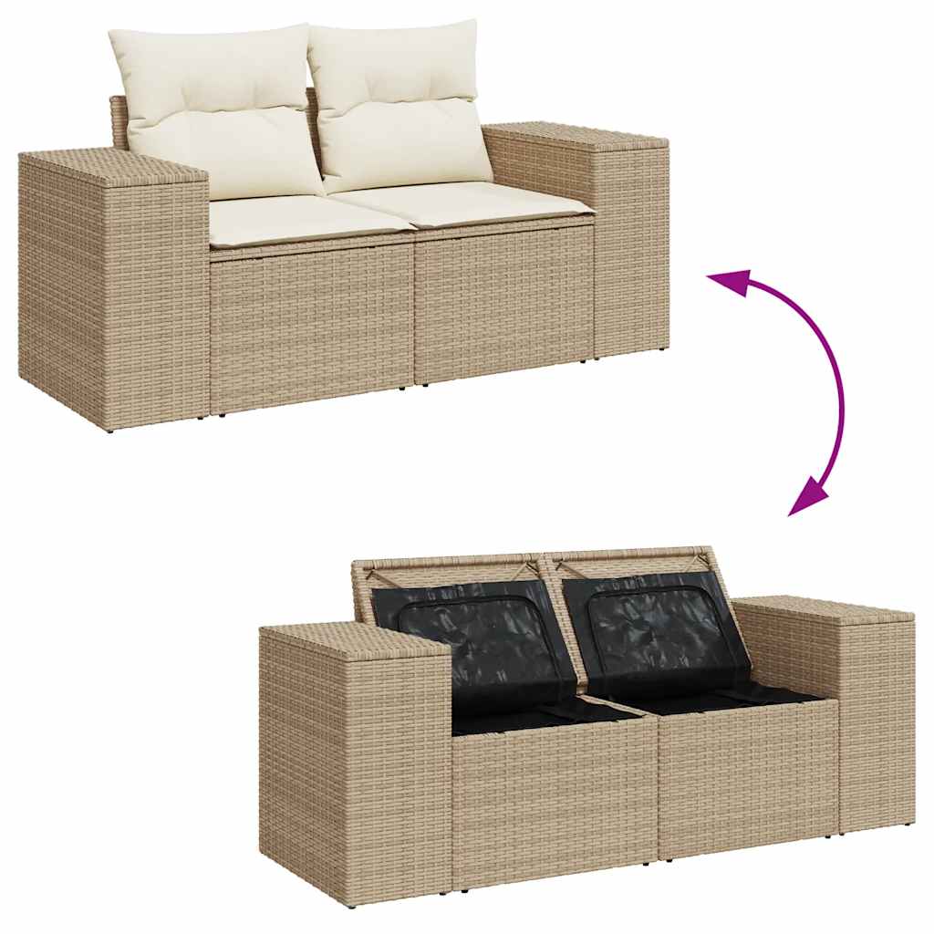 10-delige Loungeset met kussens poly rattan acacia beige