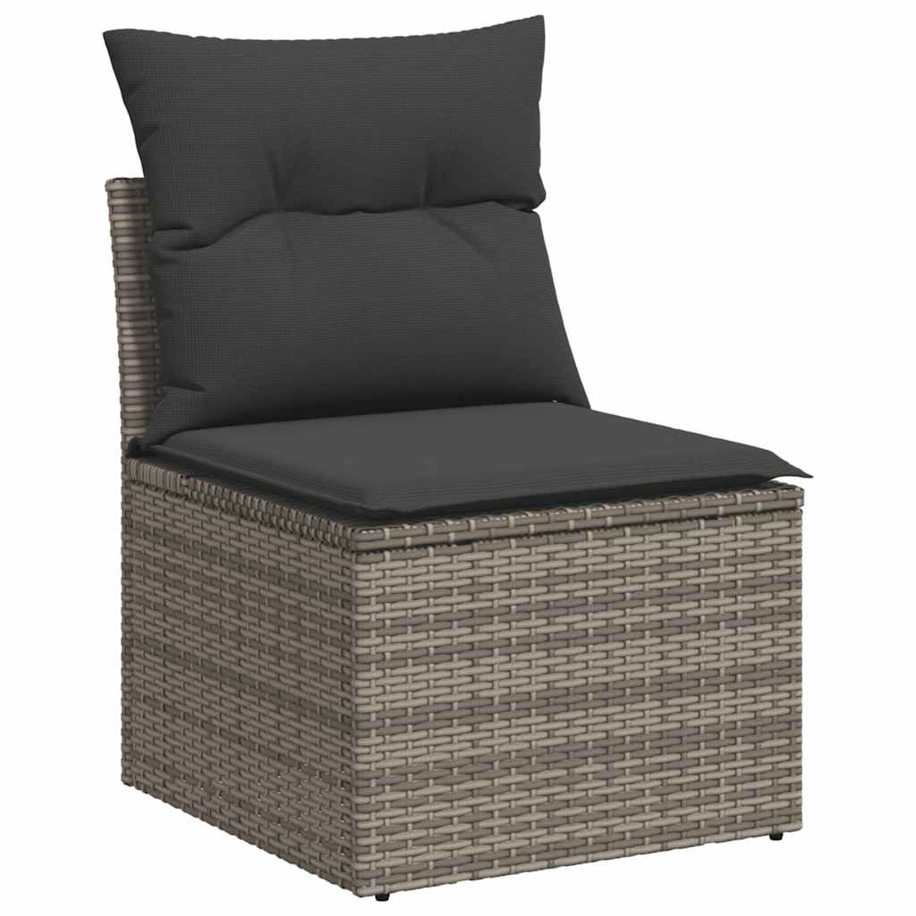 10-delige Loungeset met kussens poly rattan acacia grijs