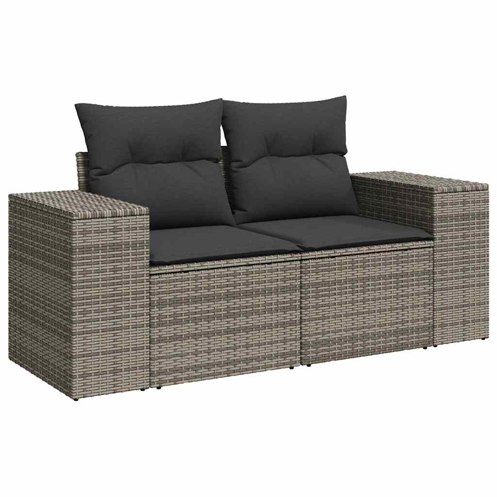 10-delige Loungeset met kussens poly rattan acacia grijs