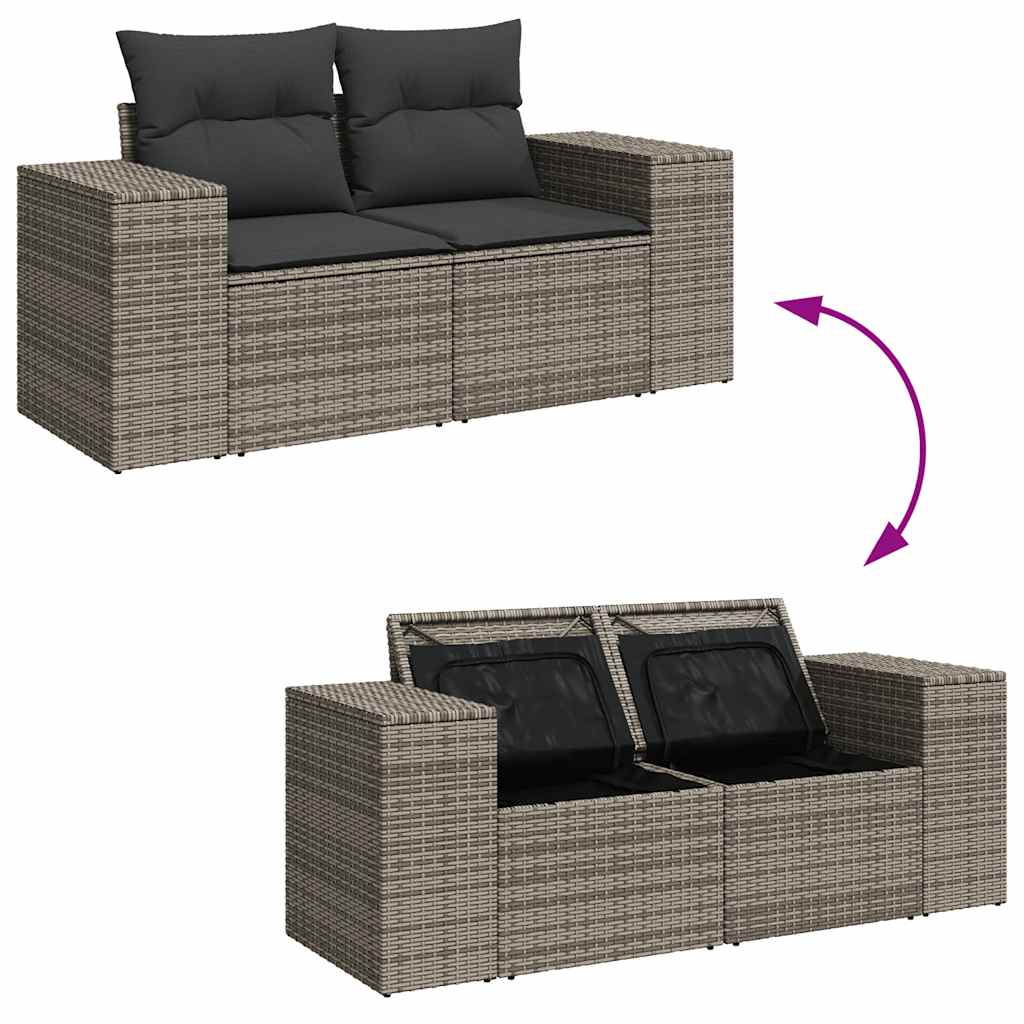 10-delige Loungeset met kussens poly rattan acacia grijs