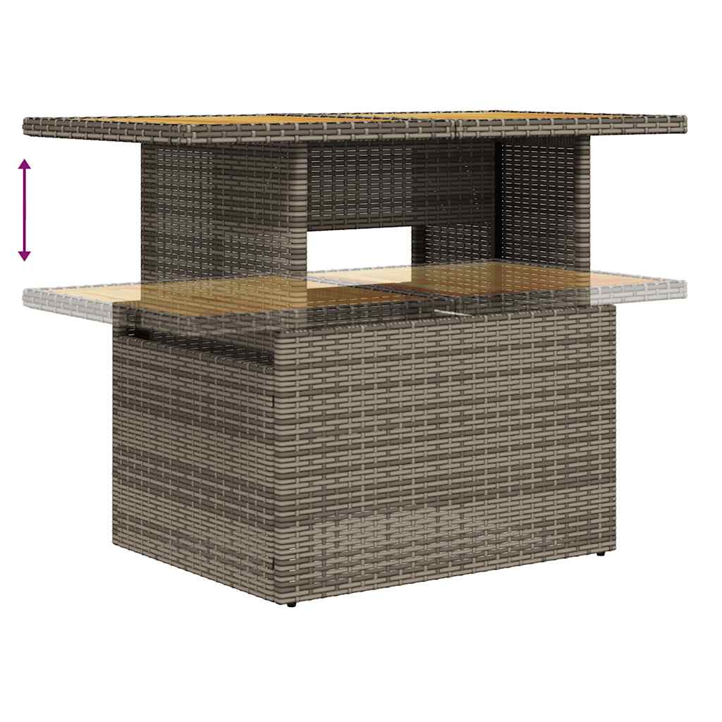 10-delige Loungeset met kussens poly rattan acacia grijs