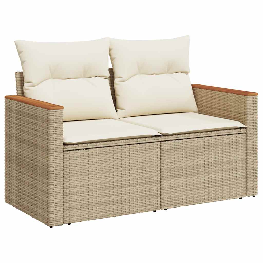 5-delige Loungeset met kussens poly rattan en acaciahout beige