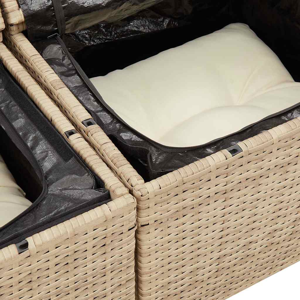 5-delige Loungeset met kussens poly rattan en acaciahout beige