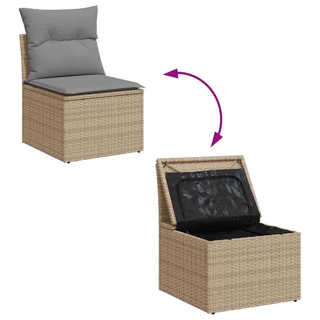 5-delige Loungeset met kussens poly rattan en acaciahout beige