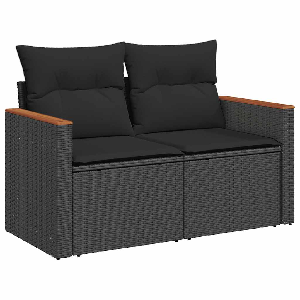 7-delige Loungeset met kussens poly rattan acacia zwart