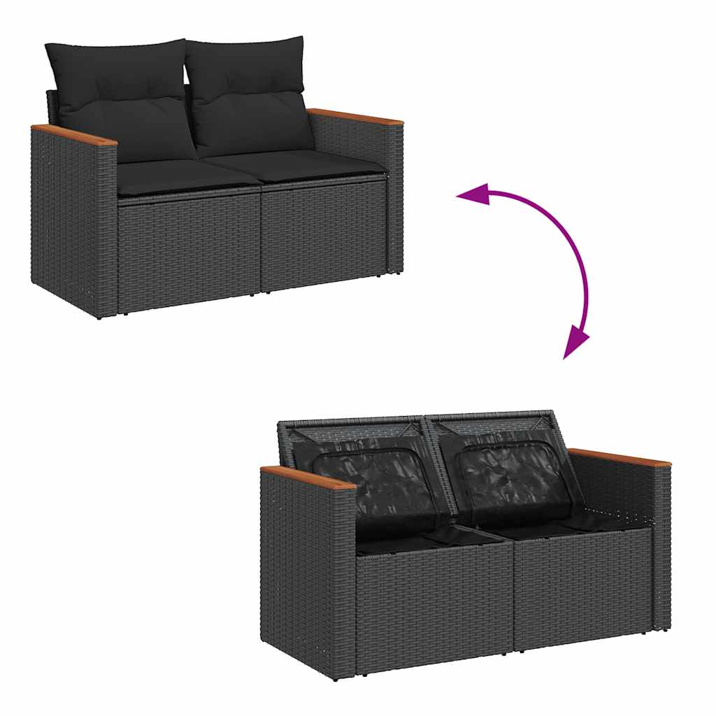 7-delige Loungeset met kussens poly rattan acacia zwart