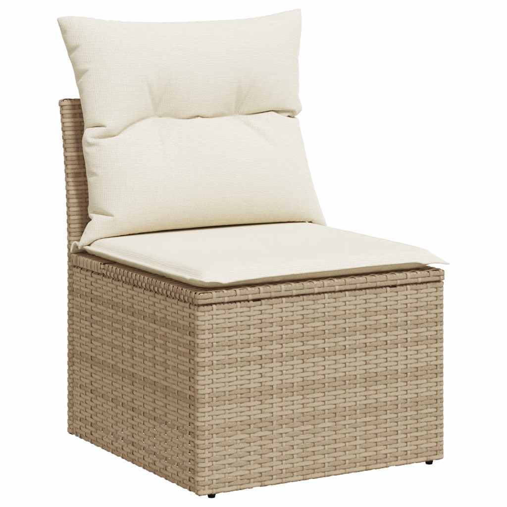 7-delige Loungeset met kussens poly rattan acacia beige