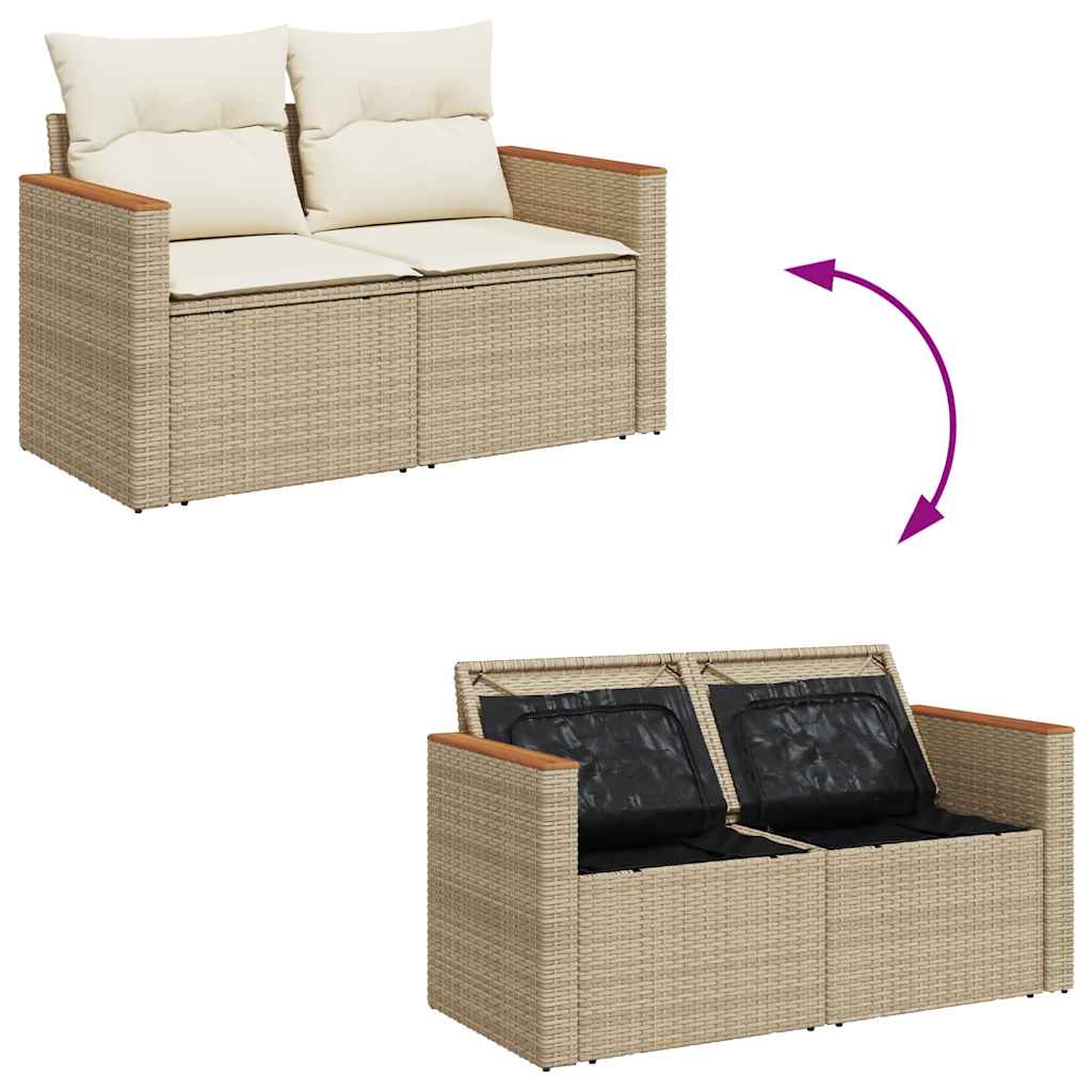 7-delige Loungeset met kussens poly rattan acacia beige