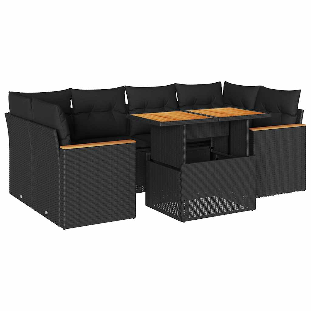 6-delige Loungeset met kussens poly rattan acacia zwart