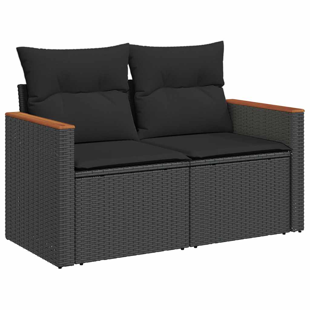 6-delige Loungeset met kussens poly rattan acacia zwart