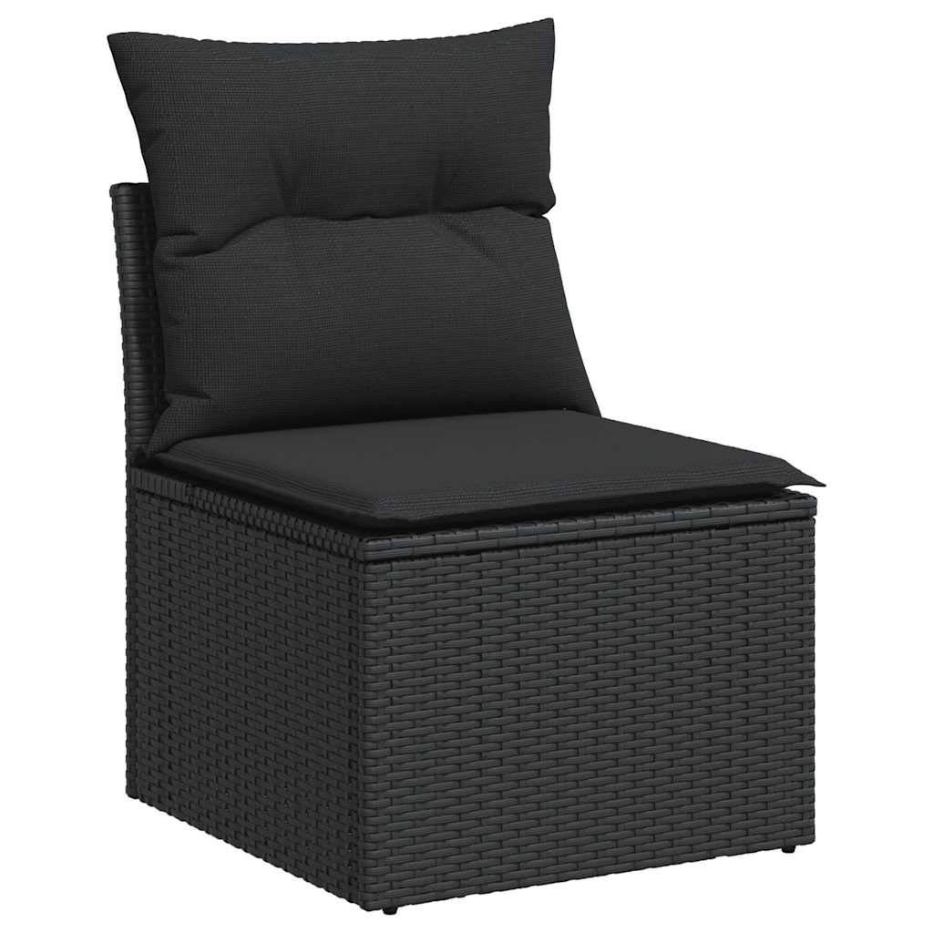 6-delige Loungeset met kussens poly rattan acacia zwart