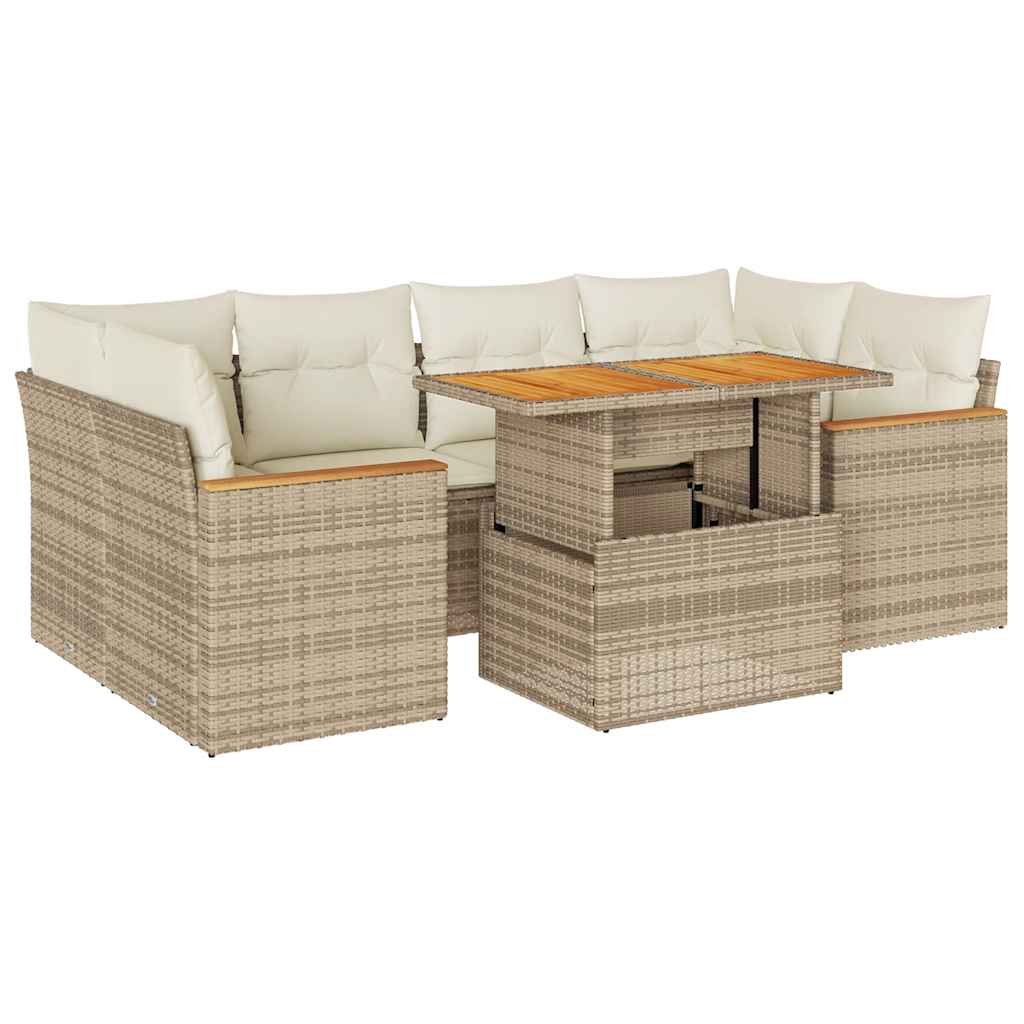 6-delige Loungeset met kussens poly rattan acacia beige