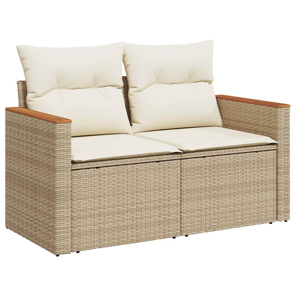 9-delige Loungeset met kussens poly rattan acacia beige