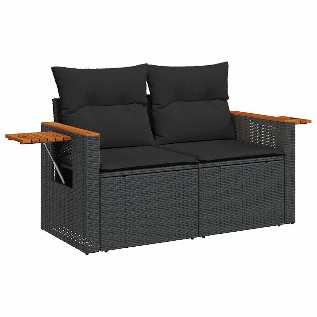 5-delige Loungeset met kussens poly rattan acacia zwart