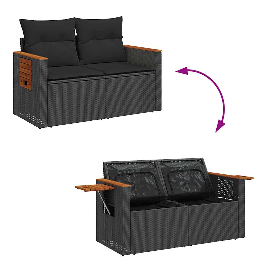 5-delige Loungeset met kussens poly rattan acacia zwart