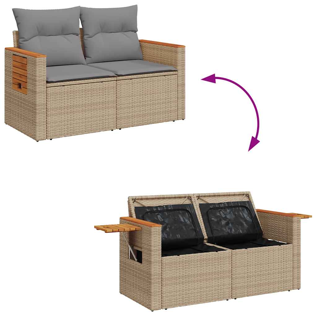 6-delige Loungeset met kussens poly rattan acacia beige