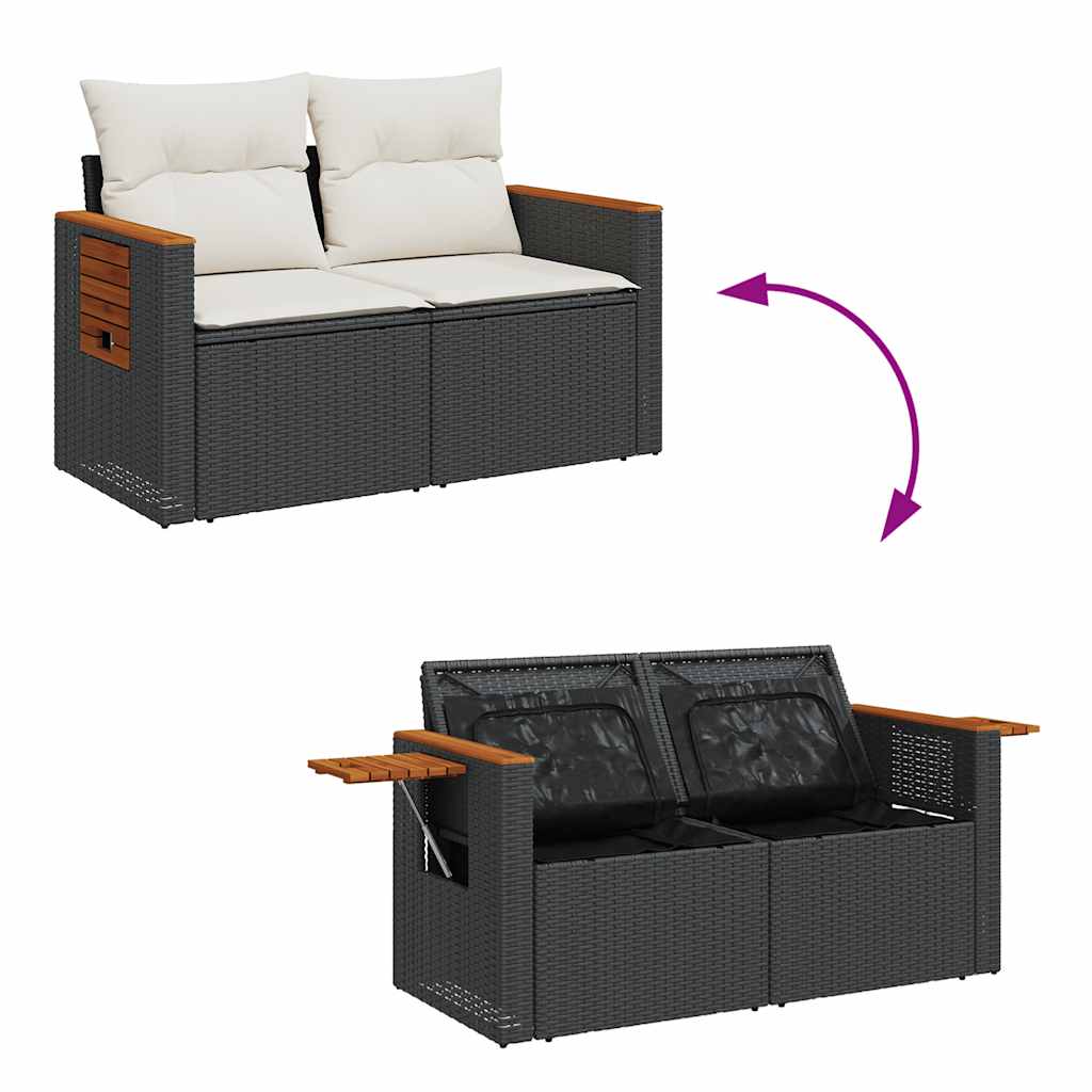 7-delige Loungeset met kussens poly rattan acacia zwart