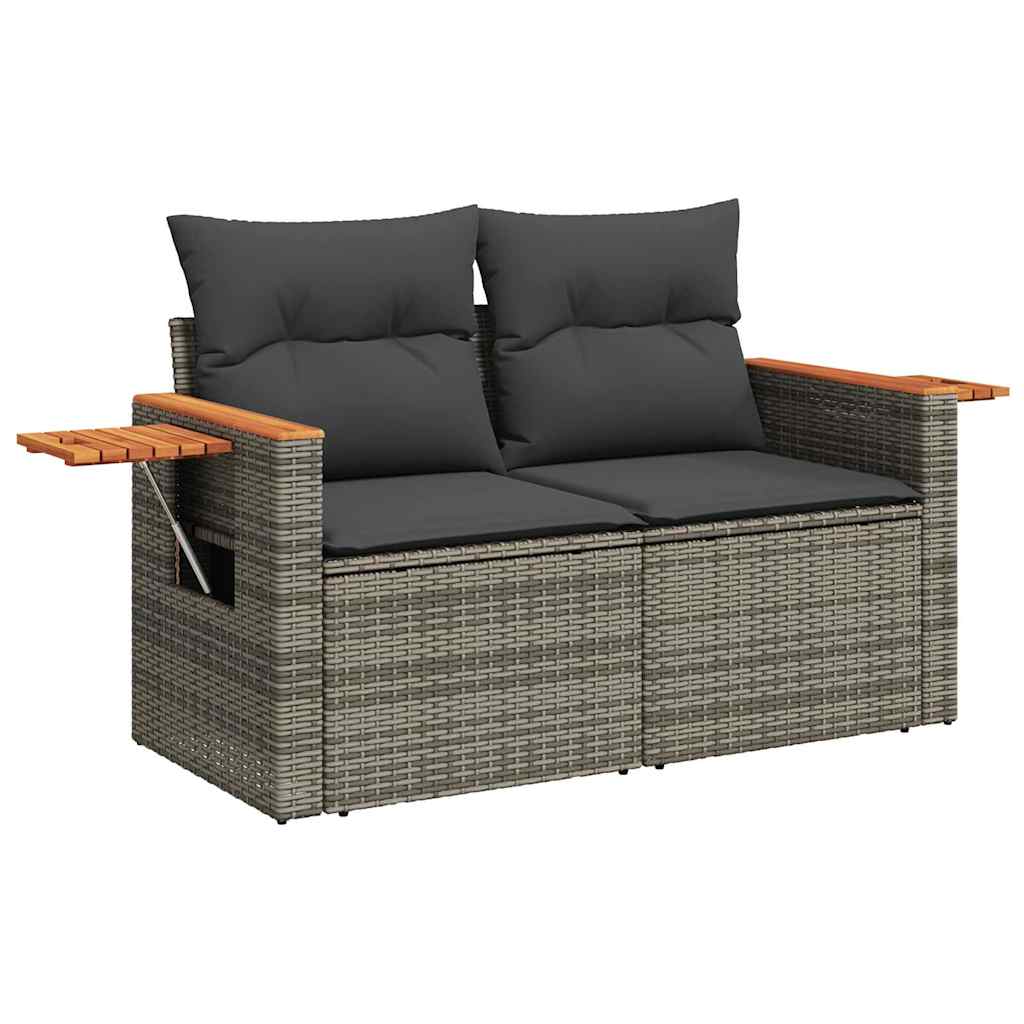 7-delige Loungeset met kussens poly rattan acacia grijs