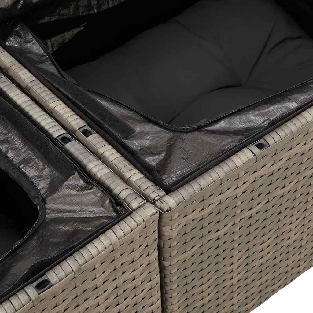 7-delige Loungeset met kussens poly rattan acacia grijs